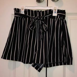 Black and White Striped Paperbag Shorts
